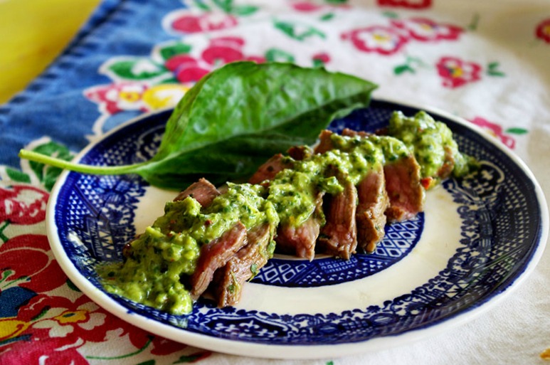 Spicy Skirt Steak with Avocado Dipping Sauce