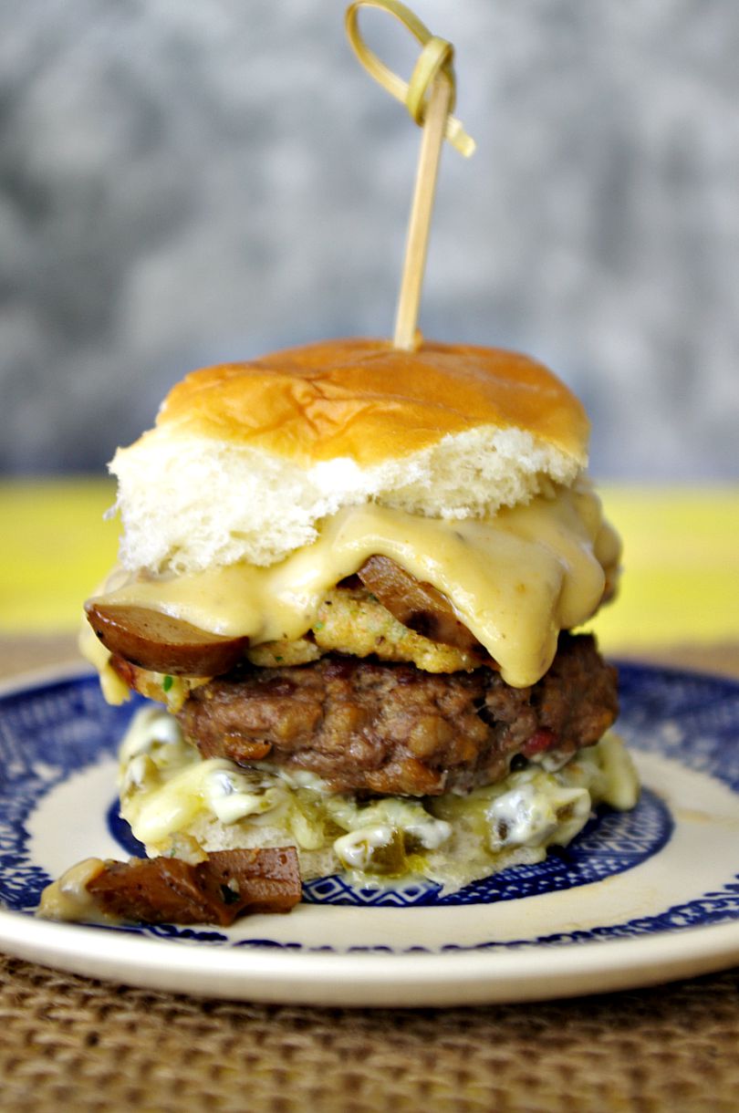 Home 16 crabcake burger with mushrooms and jalapeno mayo