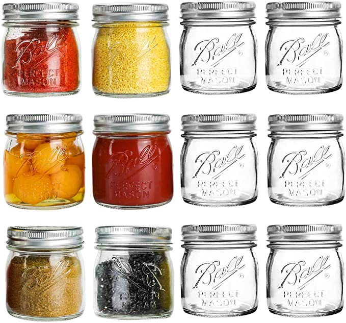 Glass Octopus Mason Jars 8 oz[12 Pack], Glass Jars with Regular Lids, Wide  Mouth Canning Jars with Silver Metal Airtight Lids for Jam, Honey, Wedding  Favors, Canning, Jelly, Herbs 
